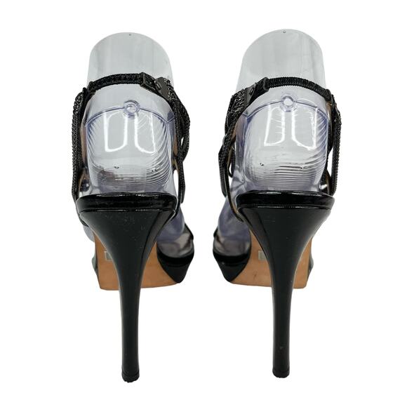 Badgley Mishka Heel 9M Black Patent Silver Chains 5" Heels - Picture 8 of 16